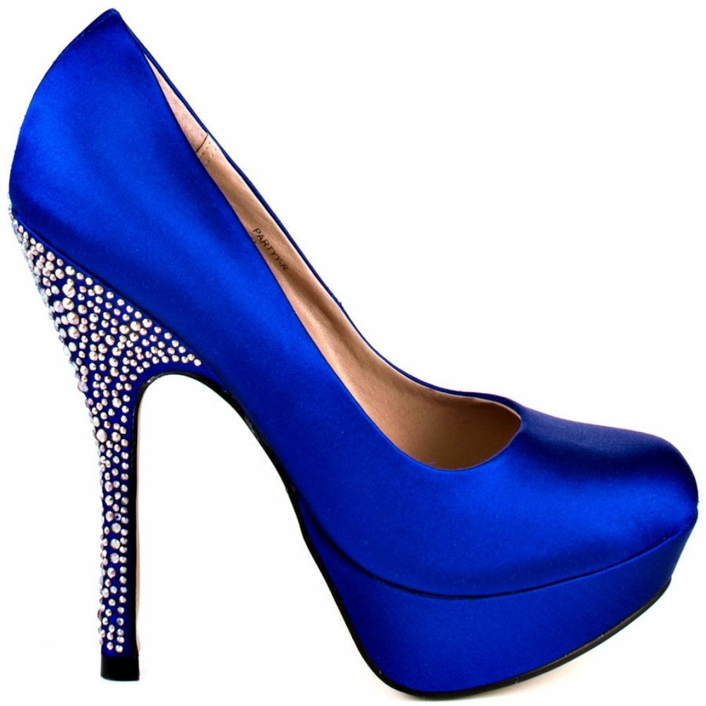 Steve Madden Partyy-R Blue Platform Satin Pumps